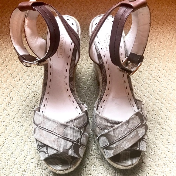 Coach Wedge Sandals with Leather Ankle Strap - Picture 1 of 4